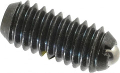 Vlier - 5/16-18, 0.156" Ball Diam, 0.72" Body Length, 0.04" Max Ball Reach, Threaded Ball Plunger - Steel Body, Stainless Steel Ball, 4 Lb Initial End Force, 9 Lb Final End Force, Locking Element - Exact Tooling
