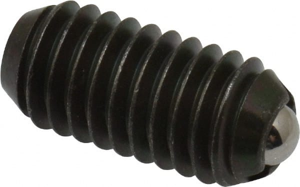 Vlier - 3/8-16, 0.188" Ball Diam, 0.8" Body Length, 0.048" Max Ball Reach, Threaded Ball Plunger - Steel Body, Stainless Steel Ball, 5 Lb Initial End Force, 10 Lb Final End Force - Exact Tooling