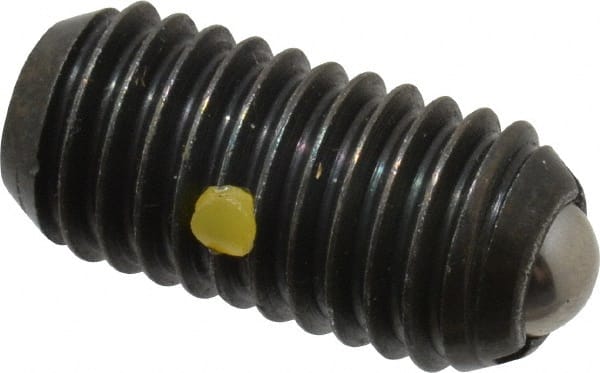 Vlier - 1/2-13, 0.281" Ball Diam, 1.05" Body Length, 0.072" Max Ball Reach, Threaded Ball Plunger - Steel Body, Stainless Steel Ball, 6 Lb Initial End Force, 12 Lb Final End Force, Locking Element - Exact Tooling