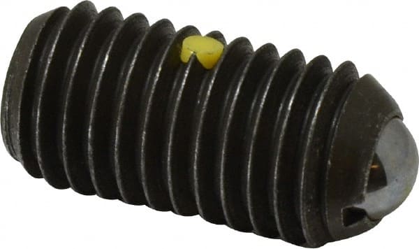 Vlier - 5/8-11, 0.375" Ball Diam, 1.25" Body Length, 0.096" Max Ball Reach, Threaded Ball Plunger - Steel Body, Stainless Steel Ball, 9 Lb Initial End Force, 18 Lb Final End Force, Locking Element - Exact Tooling