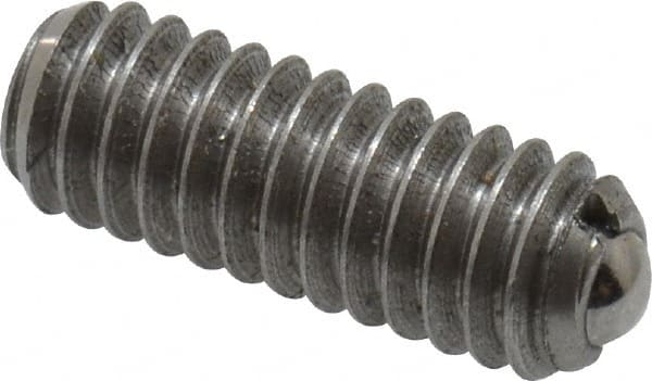 Vlier - 8-32, 0.094" Ball Diam, 0.445" Body Length, 0.025" Max Ball Reach, Threaded Ball Plunger - Stainless Steel Body, Stainless Steel Ball, 0.5 Lb Initial End Force, 1.25 Lb Final End Force - Exact Tooling