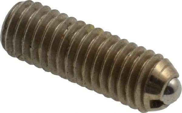 Vlier - 10-32, 0.094" Ball Diam, 0.57" Body Length, 0.025" Max Ball Reach, Threaded Ball Plunger - Stainless Steel Body, Stainless Steel Ball, 1.5 Lb Initial End Force, 3 Lb Final End Force, Locking Element - Exact Tooling