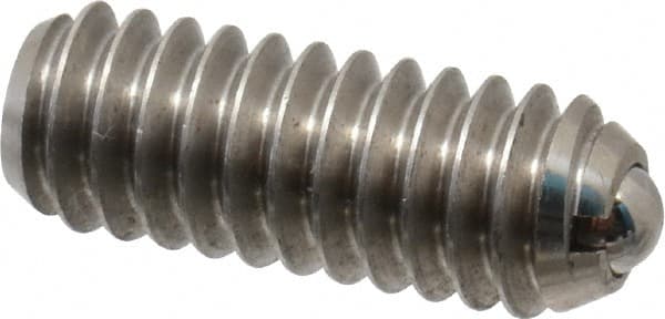 Vlier - 1/4-20, 0.125" Ball Diam, 0.675" Body Length, 0.035" Max Ball Reach, Threaded Ball Plunger - Stainless Steel Body, Stainless Steel Ball, 3 Lb Initial End Force, 7 Lb Final End Force - Exact Tooling
