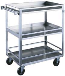 Made in USA - 500 Lb Capacity, 19" Wide x 31" Long x 33-3/4" High Standard Utility Cart - 3 Shelf, Stainless Steel, Swivel Casters - Exact Tooling