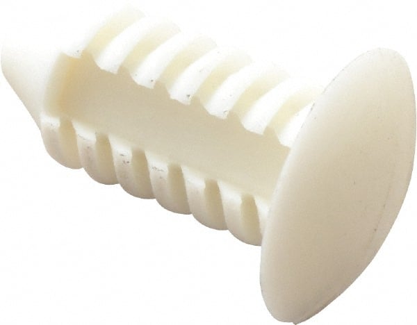 Made in USA - 3/16" Hole Diam, Ratchet Shank, Nylon Panel Rivet - 1/2" Length Under Head, 0.365" Material Thickness, 3/8" Head Diam - Exact Tooling