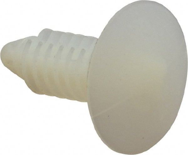 Made in USA - 1/4" to 1/4" Hole Diam, Ratchet Shank, Nylon Panel Rivet - 0.783" Length Under Head, 0.535" Material Thickness, 0.7" Head Diam - Exact Tooling