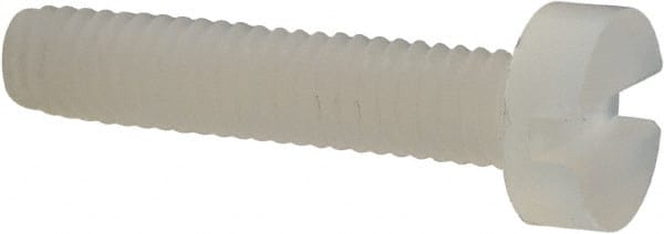 Made in USA - M2.5x0.45 Metric Coarse, 12mm Length Under Head Slotted Drive Machine Screw - Cheese Head, Grade 6/6 Nylon, Uncoated, Without Washer - Exact Tooling