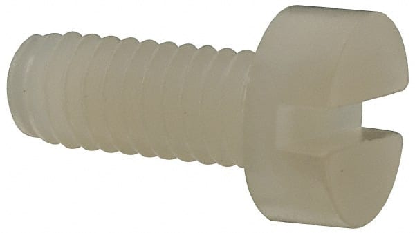 Made in USA - M3.5x0.60 Metric Coarse, 8mm Length Under Head Slotted Drive Machine Screw - Cheese Head, Grade 6/6 Nylon, Uncoated, Without Washer - Exact Tooling