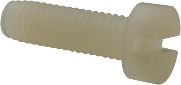Made in USA - M5x0.80 Metric Coarse, 16mm Length Under Head Slotted Drive Machine Screw - Cheese Head, Grade 6/6 Nylon, Uncoated, Without Washer - Exact Tooling