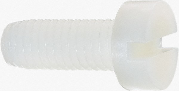 Made in USA - M8x1.25 Metric Coarse, 20mm Length Under Head Slotted Drive Machine Screw - Cheese Head, Grade 6/6 Nylon, Uncoated, Without Washer - Exact Tooling