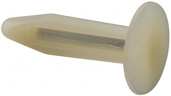 Made in USA - 1/4" to 0.26" Hole Diam, 1.203" OAL, Arrow Shank, Nylon Panel Rivet - 1.135" Length Under Head, 1/2" to 3/4" Material Thickness, 0.61" Head Diam - Exact Tooling