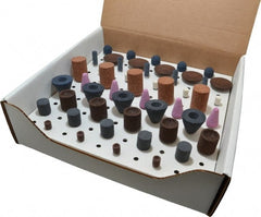 Grier Abrasives - 50 Piece Aluminum Oxide Vitrified Mounted Stone Abrasive Point Set - Assorted Shapes - Exact Tooling