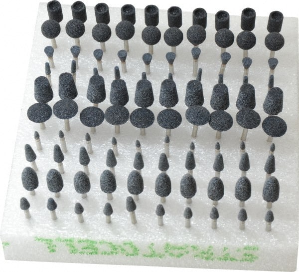 Grier Abrasives - 100 Piece Aluminum Oxide Vitrified Mounted Stone Abrasive Point Set - Includes Shapes B44, B52, B53, B55, B71, B91, B97, B105, B121 & B132 - Exact Tooling
