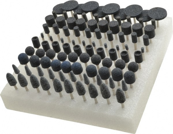 Grier Abrasives - 100 Piece Aluminum Oxide Vitrified Mounted Stone Abrasive Point Set - Includes Shapes W125, W154, W144, W163, W185, B91, B53, B121, B52 & B131 - Exact Tooling
