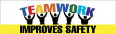 NMC - Teamwork Improves Safety, 120 Inch Long x 36 Inch High, Safety Banner with Graphic - Graphic Shows Planet Earth, Polyethylene, English, Printed on 1 Side - Exact Tooling