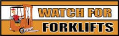 NMC - Watch for Forklifts, 120 Inch Long x 36 Inch High, Safety Banner with Graphic - Graphic Shows Recycling Symbol, Polyethylene, English, Printed on 1 Side - Exact Tooling