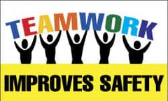 NMC - Teamwork Improves Safety, 60 Inch Long x 36 Inch High, Safety Banner - Polyethylene, English, Printed on 1 Side - Exact Tooling