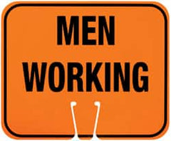 NMC - "Men Working", 12-3/4" Wide x 10-1/2" High, Plastic Construction Roadway Signs - Black on Orange, Rectangle, Cone Mount - Exact Tooling