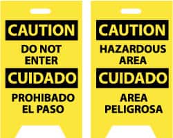 NMC - Caution - Do Not Enter, Caution - Hazardous Area, 12" Wide x 19" High, Plastic Floor Sign - English/Spanish, A-Frame, Black on Yellow, For Security & Admittance - Exact Tooling