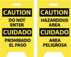 NMC - Caution - Do Not Enter, Caution - Hazardous Area, 12" Wide x 19" High, Plastic Floor Sign - English/Spanish, A-Frame, Black on Yellow, For Security & Admittance - Exact Tooling