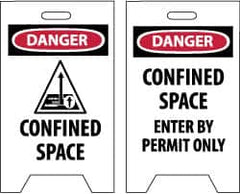 NMC - Danger - Confined Space, Danger - Confined Space - Enter by Permit Only, 12" Wide x 19" High, Plastic Floor Sign - A-Frame, Red & Black on White, For Accident Prevention - Exact Tooling