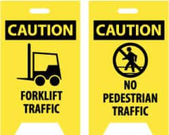 NMC - Caution - Forklift Traffic, Caution - No Pedestrian Traffic, 12" Wide x 19" High, Plastic Floor Sign - A-Frame, Black on Yellow, For Accident Prevention - Exact Tooling
