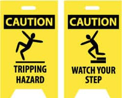 NMC - Caution - Tripping Hazard, Caution - Watch Your Step, 12" Wide x 19" High, Plastic Floor Sign - A-Frame, Black on Yellow, For Accident Prevention - Exact Tooling