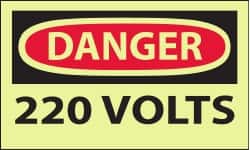 NMC - Accident Prevention Label, Header: DANGER - Legend: Danger - 220 Volts, English, Red & Black & Yellow, 5" Long x 3" High, Sign Muscle Finish - Exact Tooling