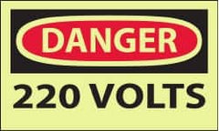 NMC - Accident Prevention Label, Header: DANGER - Legend: Danger - 220 Volts, English, Red & Black & Yellow, 5" Long x 3" High, Sign Muscle Finish - Exact Tooling