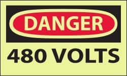 NMC - Accident Prevention Label, Header: DANGER - Legend: Danger - 480 Volts, English, Red & Black & Yellow, 5" Long x 3" High, Sign Muscle Finish - Exact Tooling