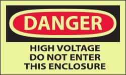 NMC - Accident Prevention Label, Header: DANGER - Legend: Danger - High Voltage - Do Not Enter This Enclosure, English, Red & Black & Yellow, 5" Long x 3" High, Sign Muscle Finish - Exact Tooling
