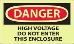 NMC - Accident Prevention Label, Header: DANGER - Legend: Danger - High Voltage - Do Not Enter This Enclosure, English, Red & Black & Yellow, 5" Long x 3" High, Sign Muscle Finish - Exact Tooling