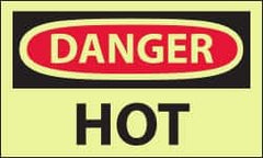 NMC - Hazardous Materials Label, Header: DANGER - Legend: Danger - Hot, English, Red & Black & Yellow, 5" Long x 3" High, Sign Muscle Finish - Exact Tooling