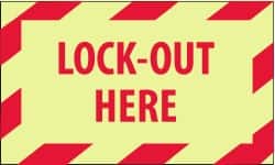 NMC - Accident Prevention Label - Legend: Lock-Out Here, English, Red on White, 5" Long x 3" High, Sign Muscle Finish - Exact Tooling