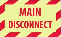 NMC - Accident Prevention Label - Legend: Main Disconnect, English, Red on Yellow, 5" Long x 3" High, Sign Muscle Finish - Exact Tooling
