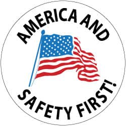 NMC - America and Safety First, Hard Hat Label - Blue & Black on White, Red, 2" Thick, For Accident Prevention - Exact Tooling