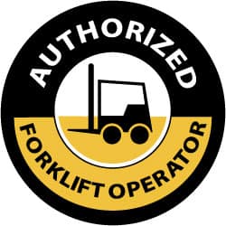 NMC - Authorized Forklift Operator, Hard Hat Label - Yellow on Black, 2" Thick, For Accident Prevention - Exact Tooling