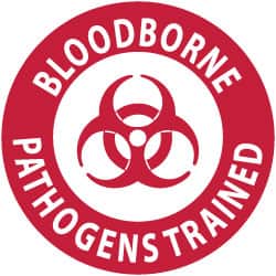NMC - Bloodborne Pathogens Trained, Hard Hat Label - Red on White, 2" Thick, For Accident Prevention - Exact Tooling