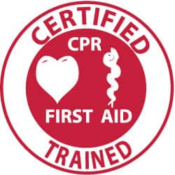 NMC - Certified CPR First Aid Trained, Hard Hat Label - Red on White, 2" Thick, For Certified Operator - Exact Tooling