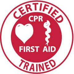 NMC - Certified CPR First Aid Trained, Hard Hat Label - Red on White, 2" Thick, For Certified Operator - Exact Tooling