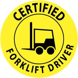 NMC - Certified Forklift Driver, Hard Hat Label - Black on Yellow, 2" Thick, For Certified Operator - Exact Tooling