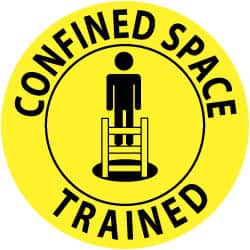 NMC - Confined Space Trained, Hard Hat Label - Black on Yellow, 2" Thick, For Accident Prevention - Exact Tooling