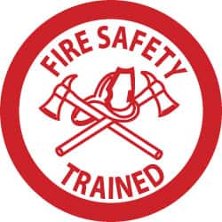 NMC - Fire Safety Trained, Hard Hat Label - Red on White, 2" Thick, For Accident Prevention - Exact Tooling