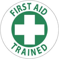 NMC - First Aid Trained, Hard Hat Label - Green on White, 2" Thick, For Accident Prevention - Exact Tooling