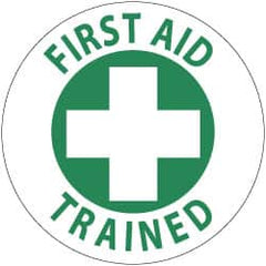 NMC - First Aid Trained, Hard Hat Label - Green on White, 2" Thick, For Accident Prevention - Exact Tooling
