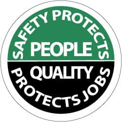NMC - Safety Protects People - Quality Protects Job, Hard Hat Label - White on Green & Black, 2" Thick, For Accident Prevention - Exact Tooling