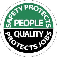 NMC - Safety Protects People - Quality Protects Job, Hard Hat Label - White on Green & Black, 2" Thick, For Accident Prevention - Exact Tooling