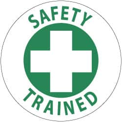 NMC - Safety Trained, Hard Hat Label - Green on White, 2" Thick, For Accident Prevention - Exact Tooling