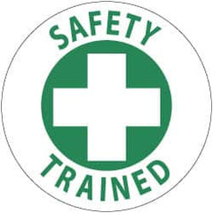 NMC - Safety Trained, Hard Hat Label - Green on White, 2" Thick, For Accident Prevention - Exact Tooling