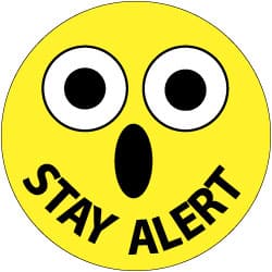 NMC - Stay Alert, Hard Hat Label - Black & White on Yellow, 2" Thick, For Accident Prevention - Exact Tooling